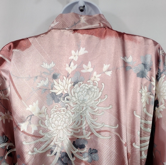Floral Silky Floral Kimono Robe Womens XL Pink Made in Japan Retro 90s Y2K - Picture 6 of 8